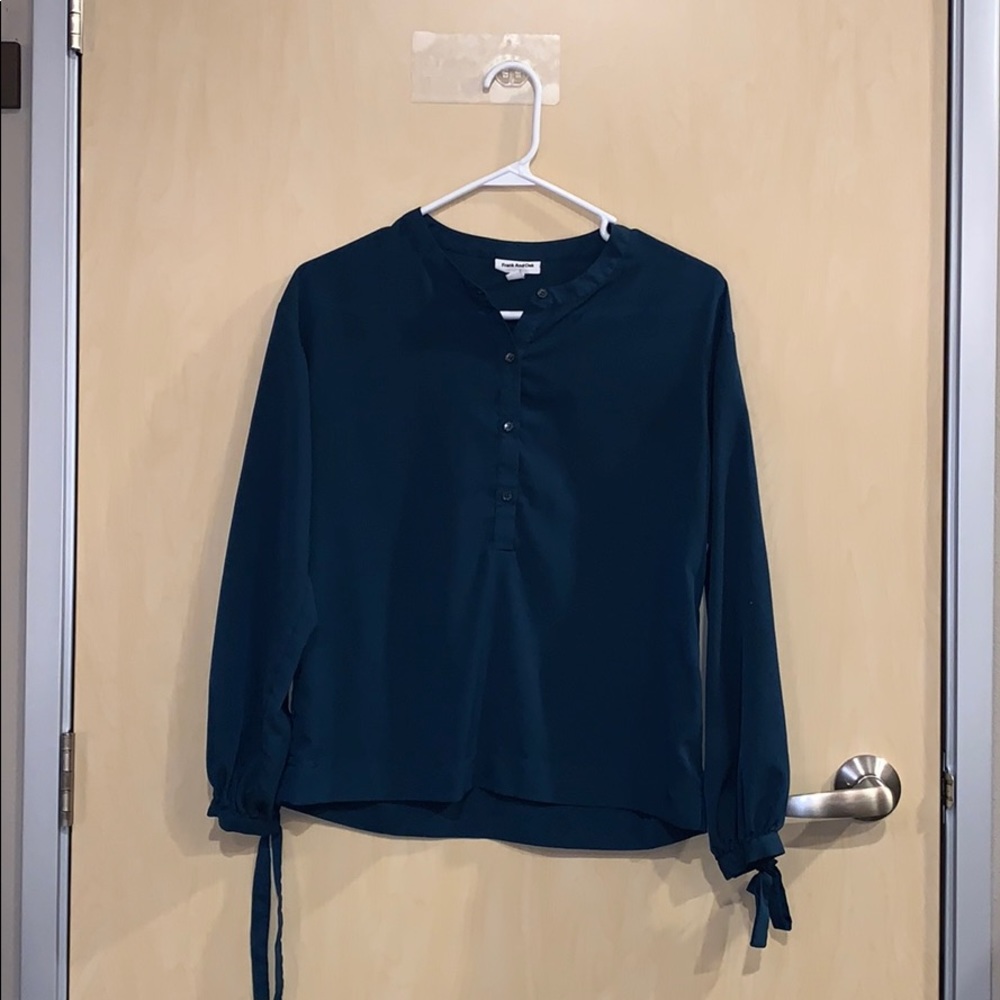 Frank And Oak Tie Sleeve Long Sleeve Green Blouse